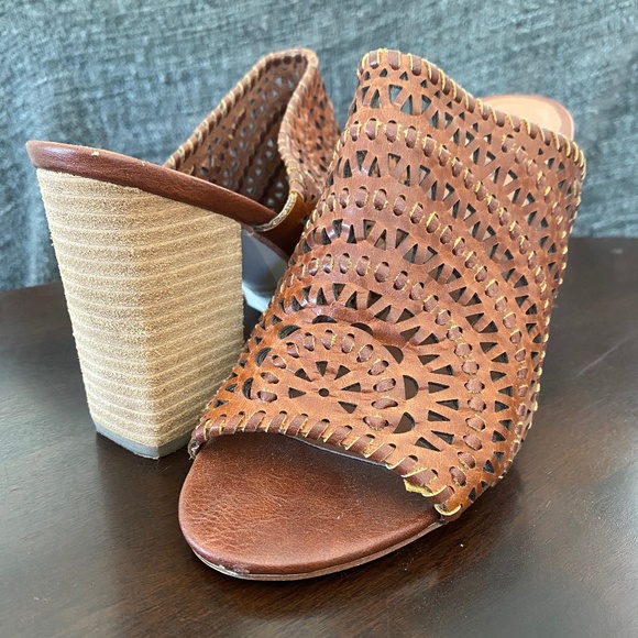 Jeffrey Campbell Kelowna Perforated Mule Sandal in Cognac Leather - Picture 3 of 4